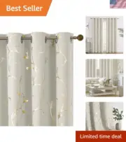 Elegant Gold Foil Print Room Darkening Drapes, 52Wx84L, Noise Reducing