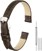 [uxcell] Leather Watch Bands for Men and Women, 10mm Quick Release Watch Strap Replacement, Flat Thin Elegant Leather Strap with Tools, Drak Brown