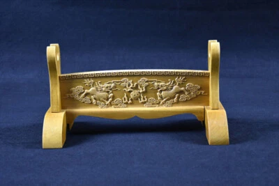 Wood Japanese Samurai Sword Holder Stand Katana Tanto Rack Kyrin Carved 1 Tier
