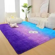 [YTJYZB] Large Fluffy Area Rugs for Bedroom Livingroom, Super Soft Shaggy Anti-Slip Fuzzy Rug Carpet for Women Girls, Modern Colorufl Tie-Dye Silky Smooth Fur Rug Floor Decor (Blue-Purple, 200x160cm)