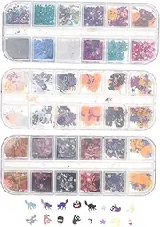 minkissy Nail Sequins Halloween Craft 3D Nail Glitter Flakes Nail Stickers Pumpkins Ghosts 3pcs Pack