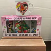 The Powerpuff Girls Christmas Glassware Set Of Four PLUS Coffee Mug