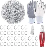 Cimeton 1002Pcs 3/8" Galvanized Hog Rings Assortment Kit Including 1000Pcs Hog Rings, 1Pc Straight Hog Ring Pliers and 1Pair Protective Gloves Professional Upholstery Hog Rings Installation Kit