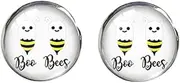 [Generic] Stud Earring Cute Honey Bee Ghost Earrings Hand Craft Glass Dome Jewelry, Zinc