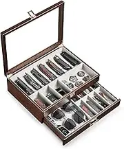 Pocket Knife Display Case for Collection of 17-23 Folding Knife, Pocket Case with Acrylic Top, Two-Tier Knife Organizer Storage Box for Men Gift (Walnut)