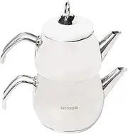 Karaca Adelya Teapot Set, Stainless Steel, Tea Pot 21 oz, Kettle 31 oz, Silver Black, Suitable for Induction, Tea Maker, Kettle, Turkish Tea Kettle, Tea Maker