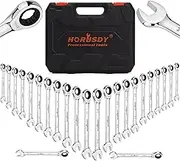HORUSDY 24-Piece Ratchet Spanner Set | Metric and SAE | Ratcheting Spanners Combination Wrenches Set with Organizer | 72-Teeth | Chrome Vanadium Steel | 6-18 mm & 1/4” to 3/4“