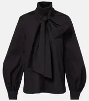 [Max Mara] Max Mara Bosforo bow-detail cotton-blend blouse UK 2 black