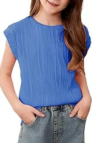 [blibean] Tween Girls Summer Short Sleeve Textured Tops Shirts Size 6-15 Years