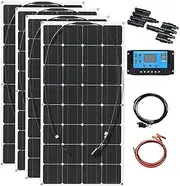 400 Watt 18Volt Flexible Solar Panel Kit,4Pcs 100W Solar Panel+ 30A12V Charger Controller + Solar Cable + Tray Cable for Home RV Boat