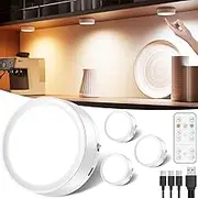 Tedmos USB Rechargeable LED Puck Lights with Remote Control, 1000mAh Battery Operated Push Lights Stick on Magnetic Faucet Lights for Cupboard Wireless Kitchen Under the Sink