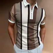 Men's Golf Shirt Polo Casual Quarter Zip Short Sleeve Fashion Casual Striped Zipper Summer Spring Regular Fit Black White Yellow Pink Royal Blue Blue Golf Shir