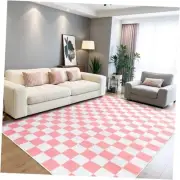 Pink and White Checkered Rug for Living Room Bedroom, 4x6 Soft Washable Area