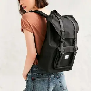 【Herschel】Little America 中型 黑色 全黑 筆電夾層 大容量 帆布 防潑水 磁扣 橡膠帶 背包 後背包