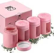 Stash Jar Smell Proof Container (4 oz) Viewing Jars for Herbs, Spices, Coffee, Teas & More, Air Tight Jar, Thick UV Protection Glass, Smell Proof Herb Storage (Set of 4) (Matte Pink)