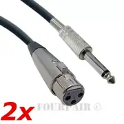2 Pack - 50ft XLR 3-Pin Female to 1/4" Mono Plug Shielded Microphone Cable Cord