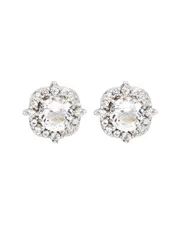 Suzy Levian Silver 0.02 ct. tw. Diamond & White Topaz Halo Studs