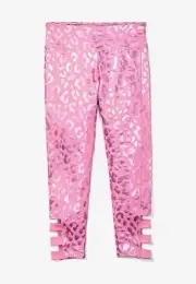 NWT Justice Girl's Leopard Shine Strappy Leggings Dance Gymnastics 10 12 L PINK