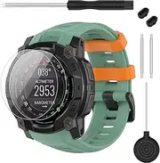 TopPerfekt Band Compatible with Garmin Instinct 3, Soft Silicone Replacement Watch Band 22mm Width Strap and 2 Pack Screen Protectors for Instinct 3 45mm Smart Watch for Women Men