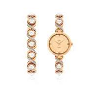 Elite Ladies Cross Watch & Bracelet Set in Rose