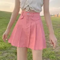在飛比找樂天市場購物網優惠-粉色高腰半身裙女夏季百褶裙2021新款設計感小個子a字短裙子