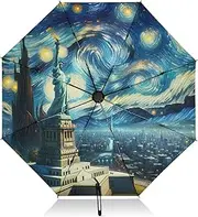 [RPLIFE] Windproof Travel Umbrella, Auto Open Close, Compact Umbrella for Purse, Backpack Purse Portable, Ideal for Women, Statue Of Liberty Starry Night