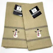 Snowman Kitchen Tea Towel Brown w Red and White Taylor Collection Lot of 2 NWT