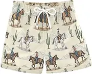 [RPLIFE] Swimming Trunks for Kids, Anti-Chafe Swim Trunks Boys 2 T, Cowboys Riding Horses Desert Cacti