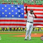 David Ortiz addresses the crowd on April 20, 2013 at Fenway Park Sports Photo