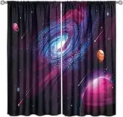 HZOHNAGO Galaxy Curtains Outer Space Stars Mysterious Universe Pattern Blackout for Kids Boys Room Decoration Print Rod Pocket Window Drapes for Bedroom Living Room 42x45in