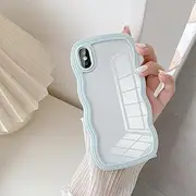 UEEBAI Wave Frame Clear Case for iPhone X/XS Case Clear, Cute Wavy Phone Case for Girl Slim Fit Shockproof Phone Cover Bumper Translucent Soft Pretty Case for Women - Baby Blue