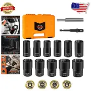 Efficient Lug Nut Extractor Set - Locking Tool for Damaged & Rounded-Off Nuts