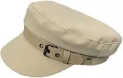 [NIYANGLE] Leather Buckle Beret for Women Elegant and Comfortable Polyester Cotton Hat Beige