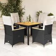 5 Piece Garden Dining Set with Cushions Black Poly Rattan,Outdoor Furniture Sets-3276832