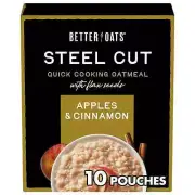 3 Boxes Better Oats Steel Cut Instant Oatmeal with Flax Seeds Apples & Cinnamon