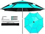 Portable Fishing Umbrella Windproof Beach Umbrella, 360° Tilt Folding Parasol With Anchor Carry Bag, 260cm/8.5ft Outdoor Market Umbrella