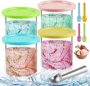 [BORDEAG] Pack of 4 Creami Containers for Ninja Ice Cream Maker, Ice Container NC501 NC500 Series 24 oz Ninja Ice Cream Container, Ninja Ice Cream Maker Accessories with 4 Spoons, 1 Digging Spoon for