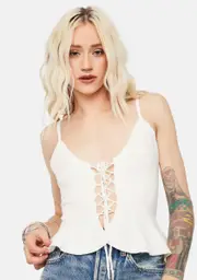 Angel Looking For Luv Lace Up Peplum Top
