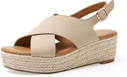 [MBNVBNM] Sandals For Women Cross Strap Fish Mouth Wedge Heel Braided Hemp Rope Thick Bottom Comfortable Platform Sandals For Women