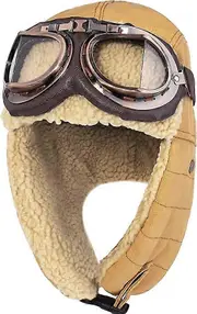 Aviator Hat and Goggles Costume Accessories - Vintage Trooper Trapper Pilot Cap for Men and Women with Fur Ear Flaps