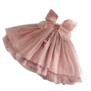 Kid Girl Square Collar Short Flare Sleeves Open Back Butterfly Style Mesh Dress