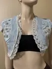 Women’s Light Blue Cotton Denim Casual Stretch Slim Beaded Lace Size M Vest Cape
