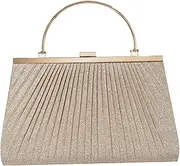 [AZIDWERYQ] Evening Bag for Women, Pleated Purse with Comfort Handle, Sparkly Stylish Gold Handbag for Bridal Wedding Party Dating Annual Meeting Evening Bag