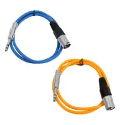 2 Pack of 1/4" to XLR Male Patch Cables 2' Extension Cords Jumper Various Colors
