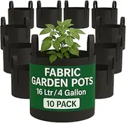 Bronte Heritage Grow Bags for Vegetables - 10-Pack Fabric Pots with Handles, 16L (4 Gallon) Black Garden Bags for Planting Potato, Tomato, Strawberry or Chili Plants. Outdoor or Indoor Containers