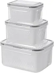 MOTRAIN 3-Pack BPA-Free Fridge Storage Containers, Food Storage Containers with Lid and Strainer, Airtight Produce Keepers with Airtight Lids, Fruit, Veggie & Meat Organizers