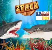 2 PCS - Rubber Dolphin & Shark Puppets Toys - USA SHIP!!