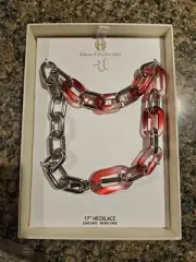 HOUSE OF HARLOW 1960 Oversized Box Pink Lucite Silver Tone 17” Necklace NIB