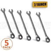 5 PACK - 7/16 inch Ratcheting Wrench - Slim Unbreakable Chrome Vanadium Steel