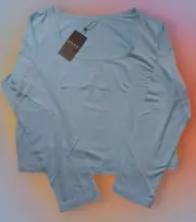 Women's Long Sleeve Crop Top-Square Neck-Sz 2XL Light Blue-Slim Fit-Stretchy
